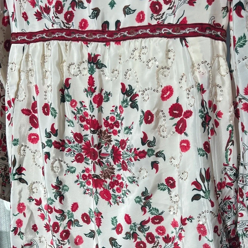 Free People Red Floral Embroidered Long Sleeve Dress - Size 8 - Picture 11 of 11